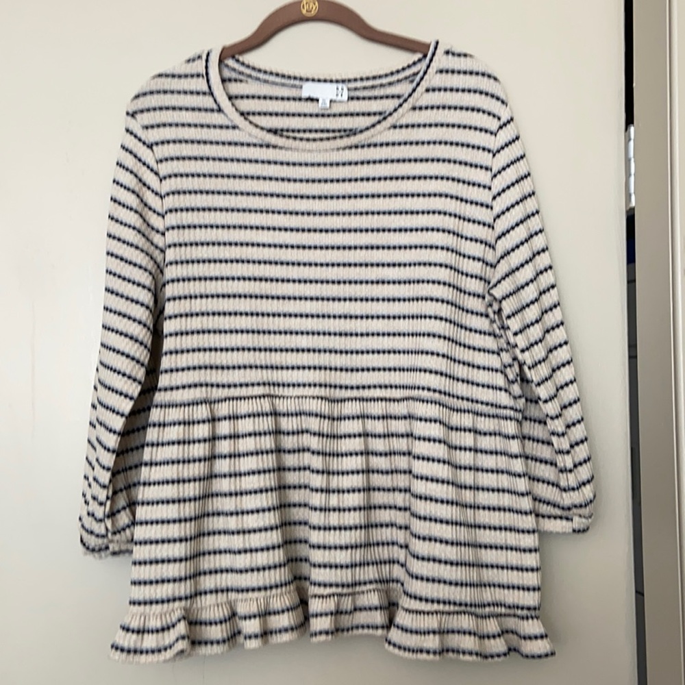 Ro & De Striped Peplum Top